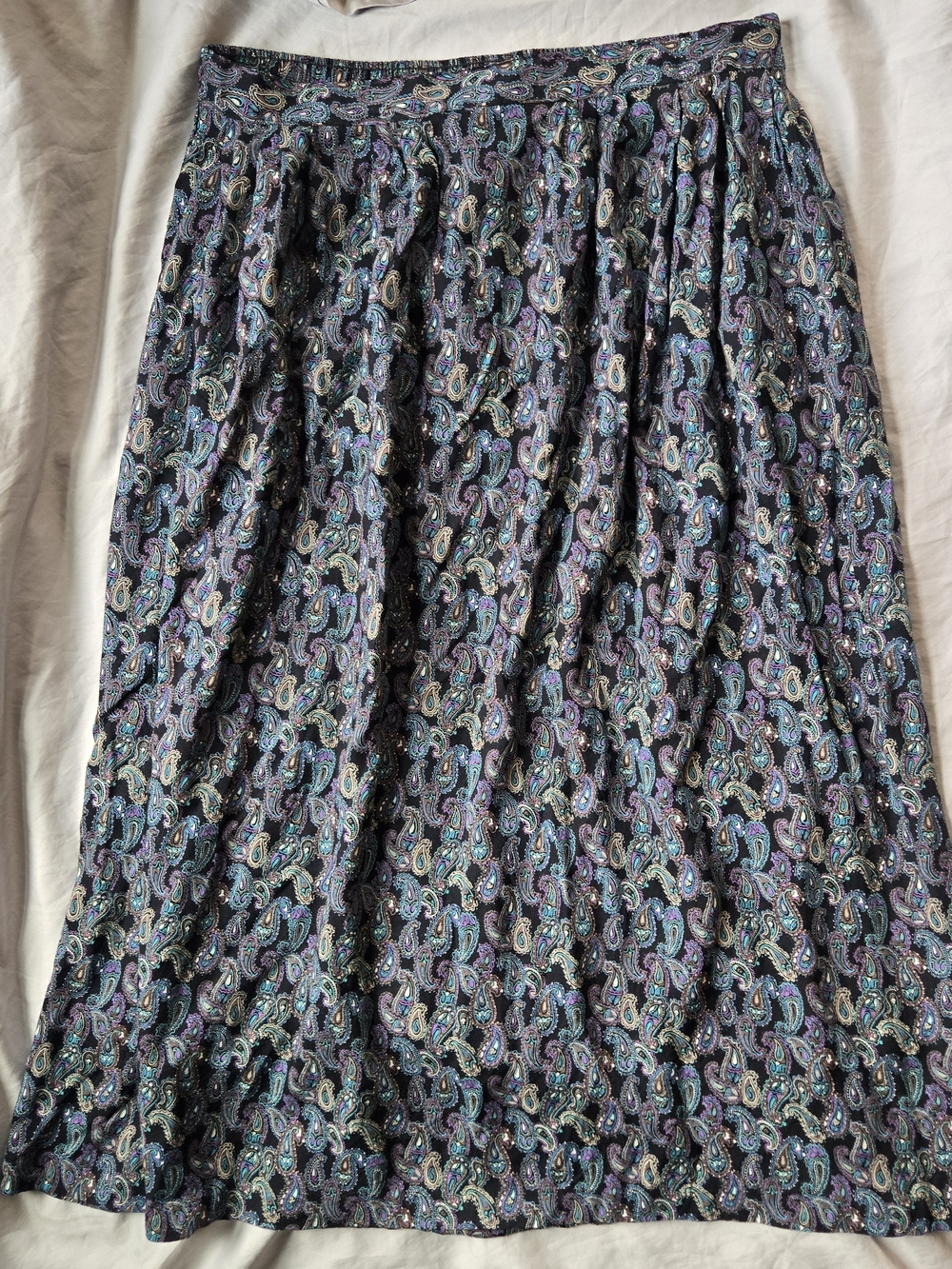 Marc Anthony Black Paisley Midi Made In USA size 14 Elastic Waist Pockets GUC